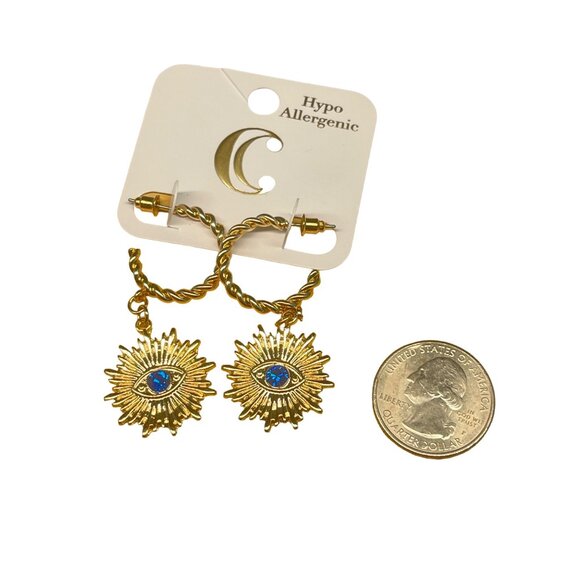 Charming, Charlie MSRP 16 Hypoallergenic Gold-Tone Evil Eye Dangle Earrings With - Picture 4 of 6